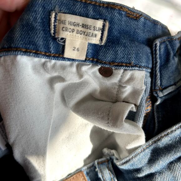 Madewell High-Rise Slim Crop Boy Jeans Size 26 Boyfriend Relaxed Dover Raw Hem - Picture 7 of 8